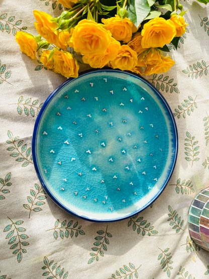 Handcrafted Ceramic Plate – Crackle Glaze with 3D Heart Design
