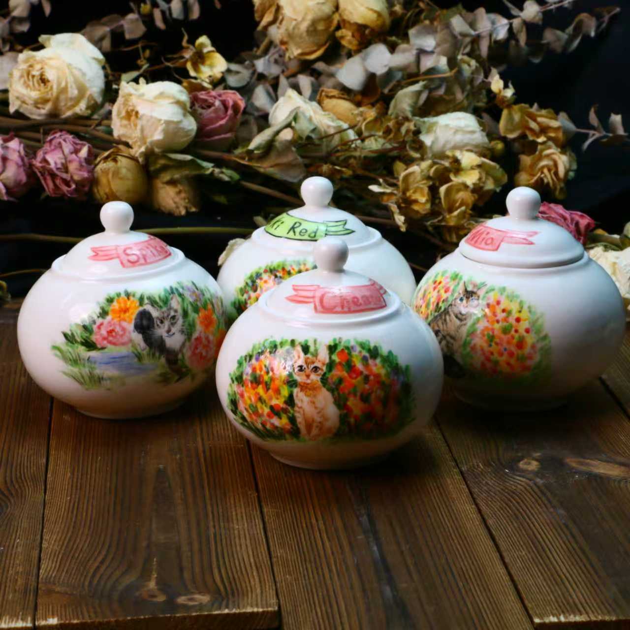 Custom Pet Ceramic Urn, Personalized Hand-Painted Pet Portrait Urn for Memorial & Keepsake
