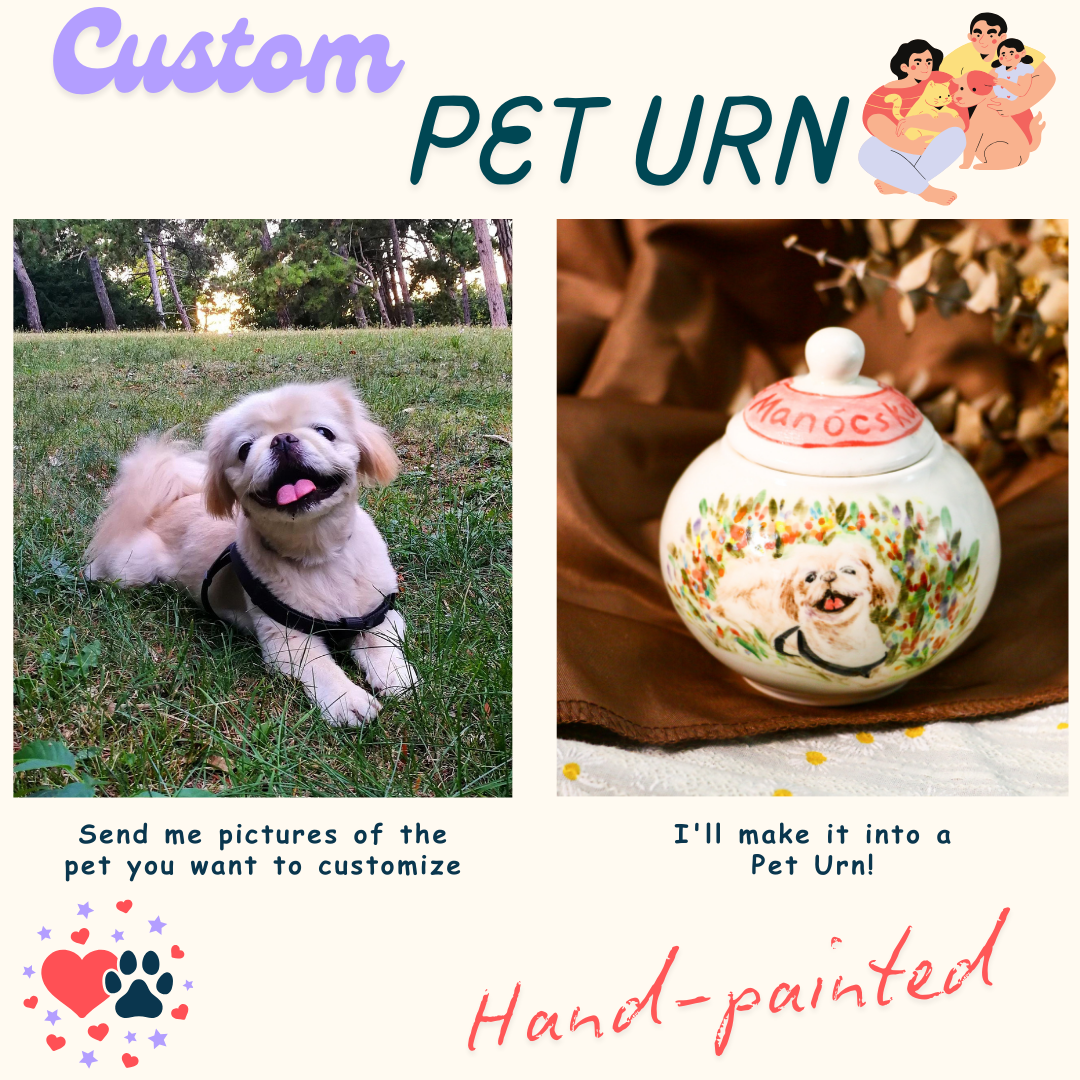 Custom Pet Ceramic Urn, Personalized Hand-Painted Pet Portrait Urn for Memorial & Keepsake