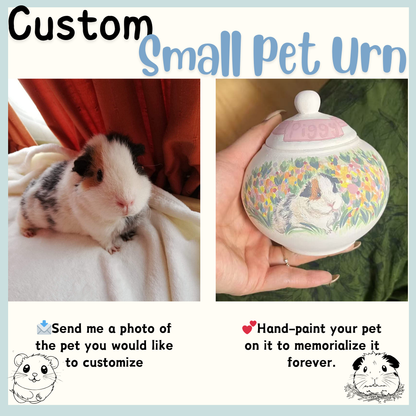 Custom Small Pet Urn, Hand-Painted Pet Portrait Memorial Keepsake for Hamsters, Guinea Pigs & Pocket Pets