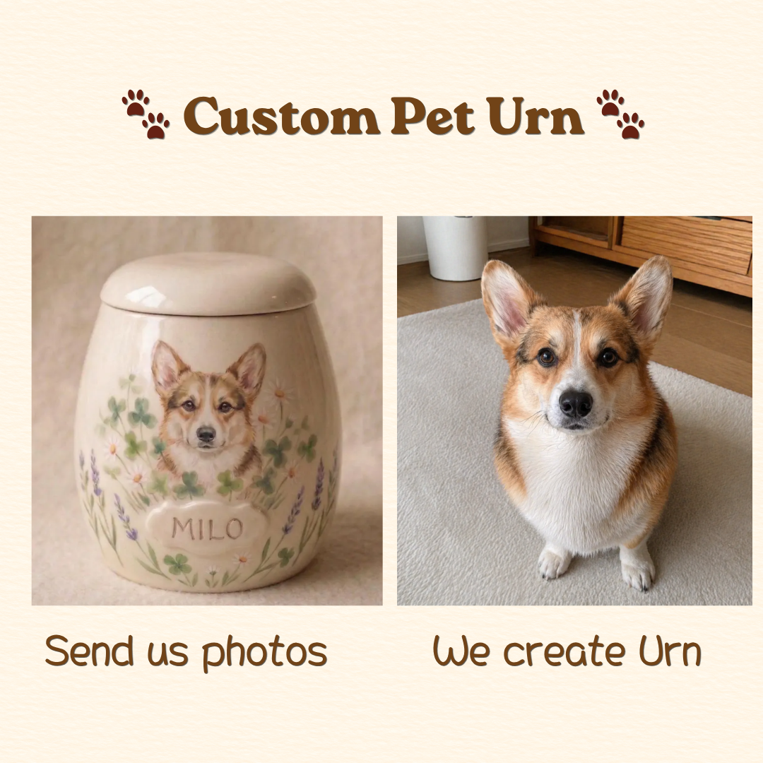 Custom Pet Portrait Ceramic Memorial Urn – Handmade Pet Ashes Keepsake
