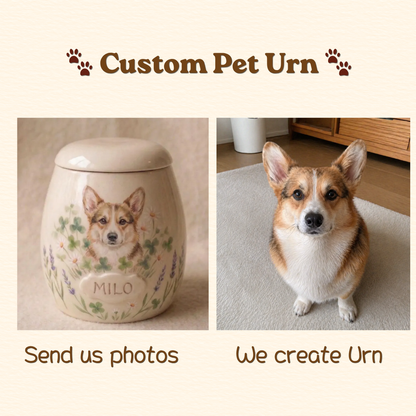 Custom Pet Portrait Ceramic Memorial Urn – Handmade Pet Ashes Keepsake
