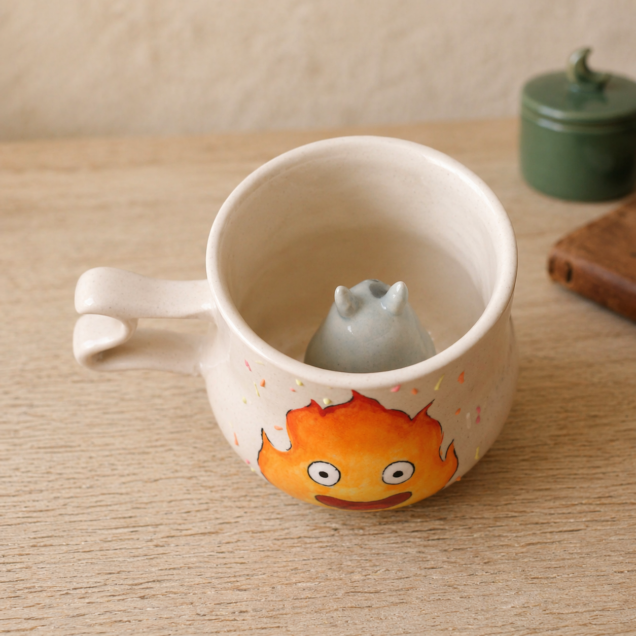 Handmade Calcifer Ceramic Mug – Personalized Pottery Gift for Studio Ghibli Fans