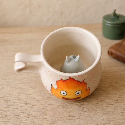 Handmade Calcifer Ceramic Mug – Personalized Pottery Gift for Studio Ghibli Fans