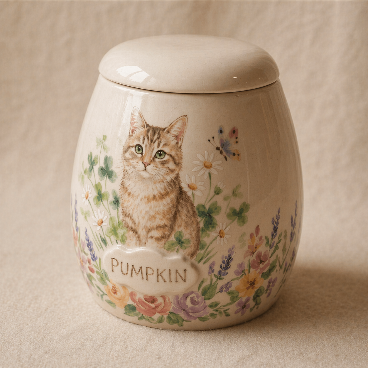 Custom Cat Portrait Ceramic Memorial Urn – Handmade Pet Ashes Keepsake