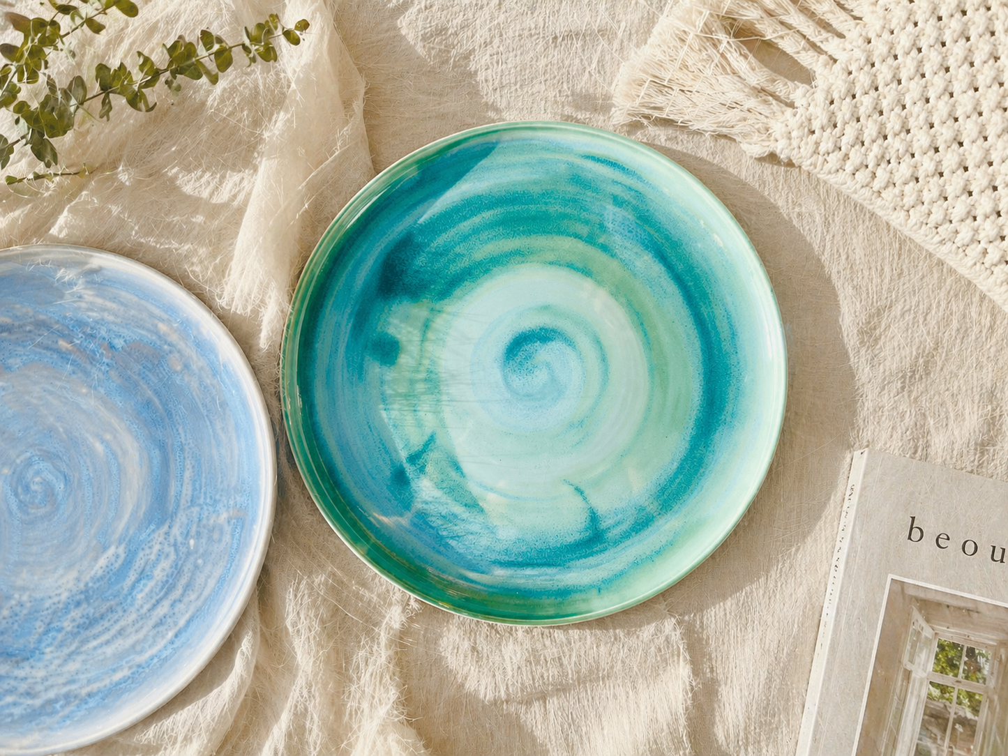 Hand-Glazed Swirl Ceramic Plate, Personalized Pottery Dinner Plate