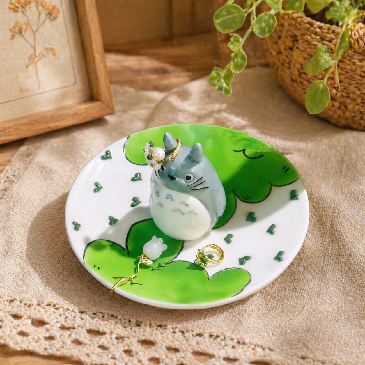 Kawaii Totoro Ceramic Ring Dish – Handmade Jewelry Tray & Gift for Ghibli Fans