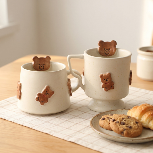 Handmade 3D Bear Coffee Mug – Unique Ceramic Tea Cup with Raised Bear Details