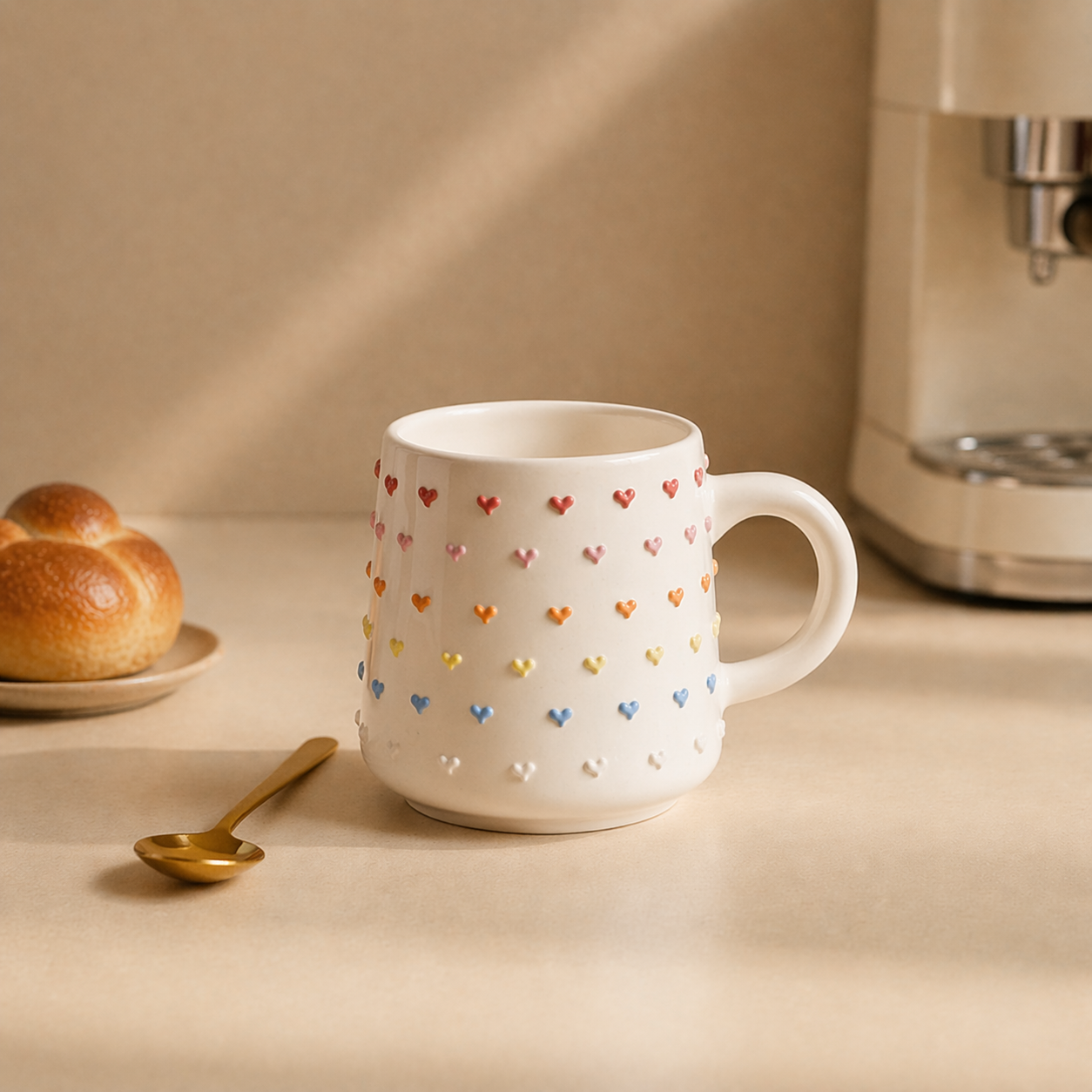 Cute Handmade 3D Heart Mug – Personalized Ceramic Coffee Cup for Coffee Lovers
