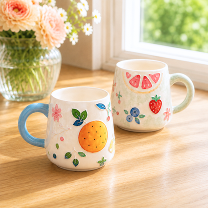 Handmade Ceramic Coffee Mug, Hand-painted Fruit Personalized Pottery Cup