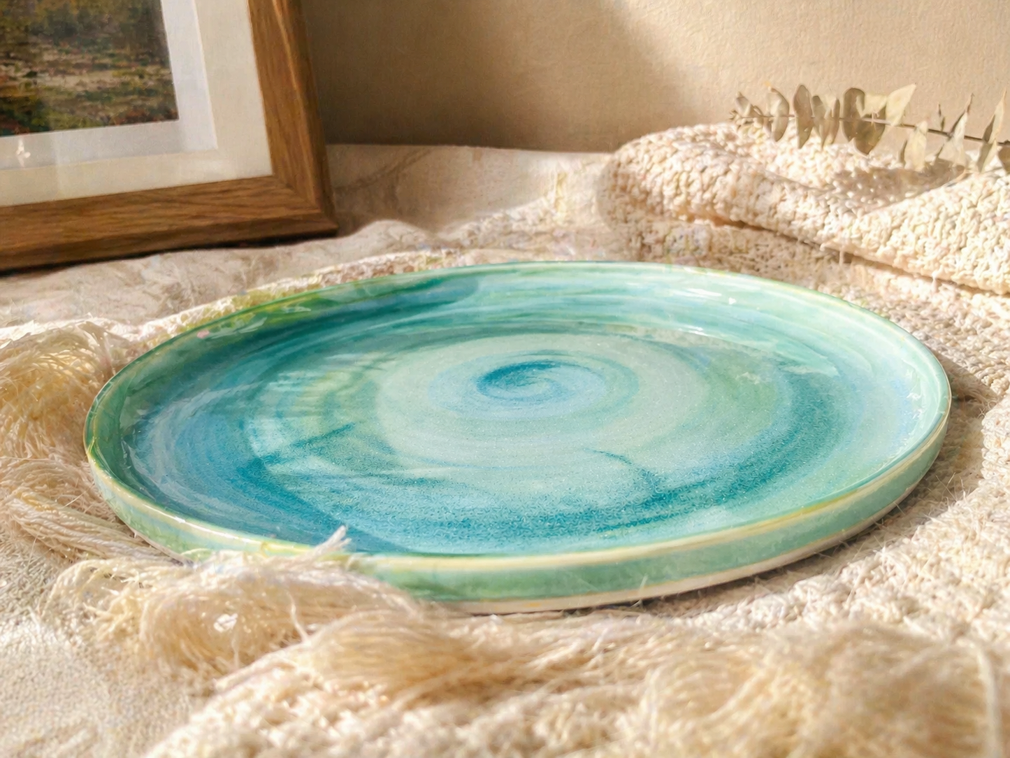 Hand-Glazed Swirl Ceramic Plate, Personalized Pottery Dinner Plate