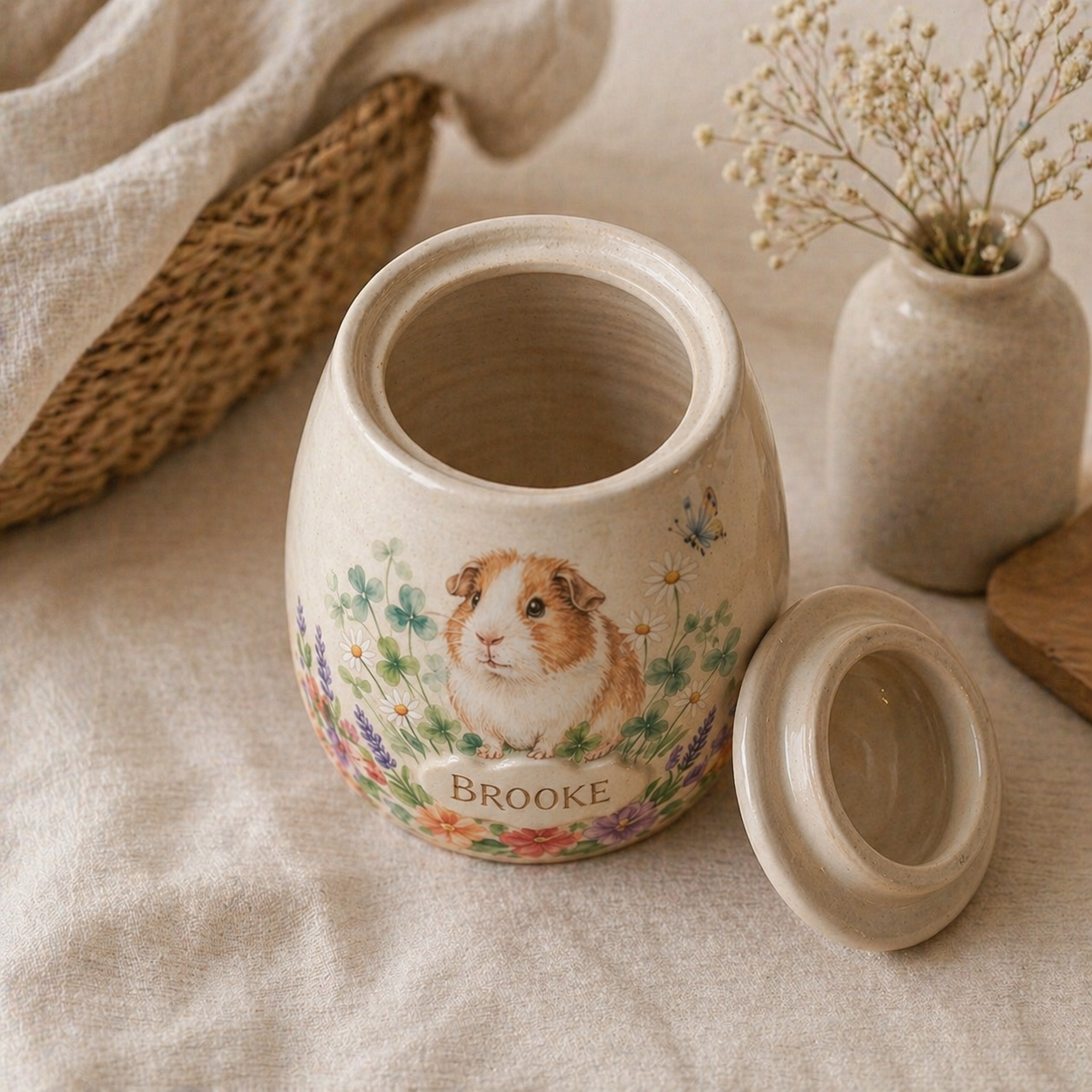 Custom Pet Portrait Ceramic Memorial Urn – Handmade Pet Ashes Keepsake