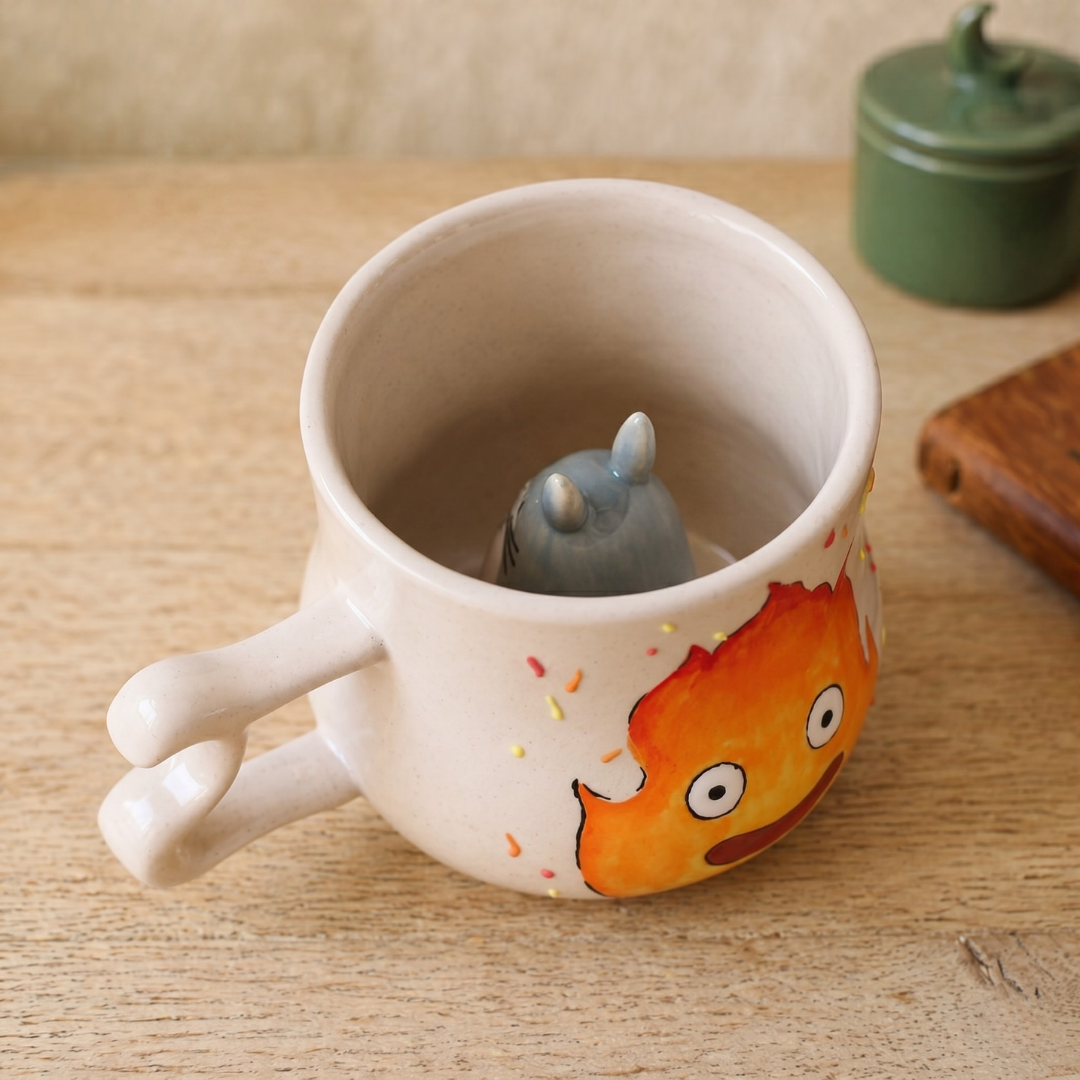 Handmade Calcifer Ceramic Mug – Personalized Pottery Gift for Studio Ghibli Fans