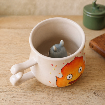 Handmade Calcifer Ceramic Mug – Personalized Pottery Gift for Studio Ghibli Fans