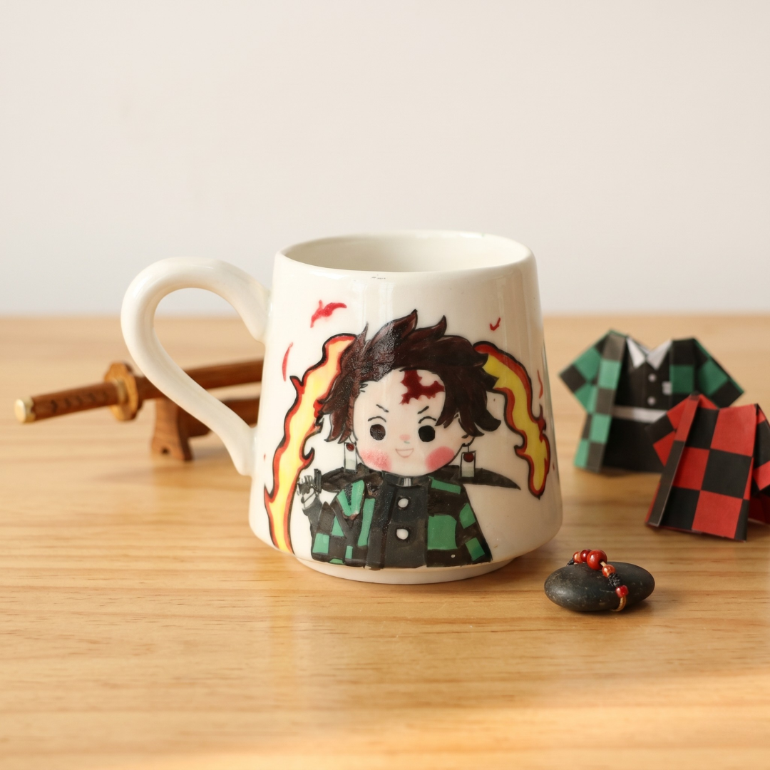 Demon-Slayer Ceramic Mugs Handpainted, Personalized Ceramic Cup for Anime Lovers