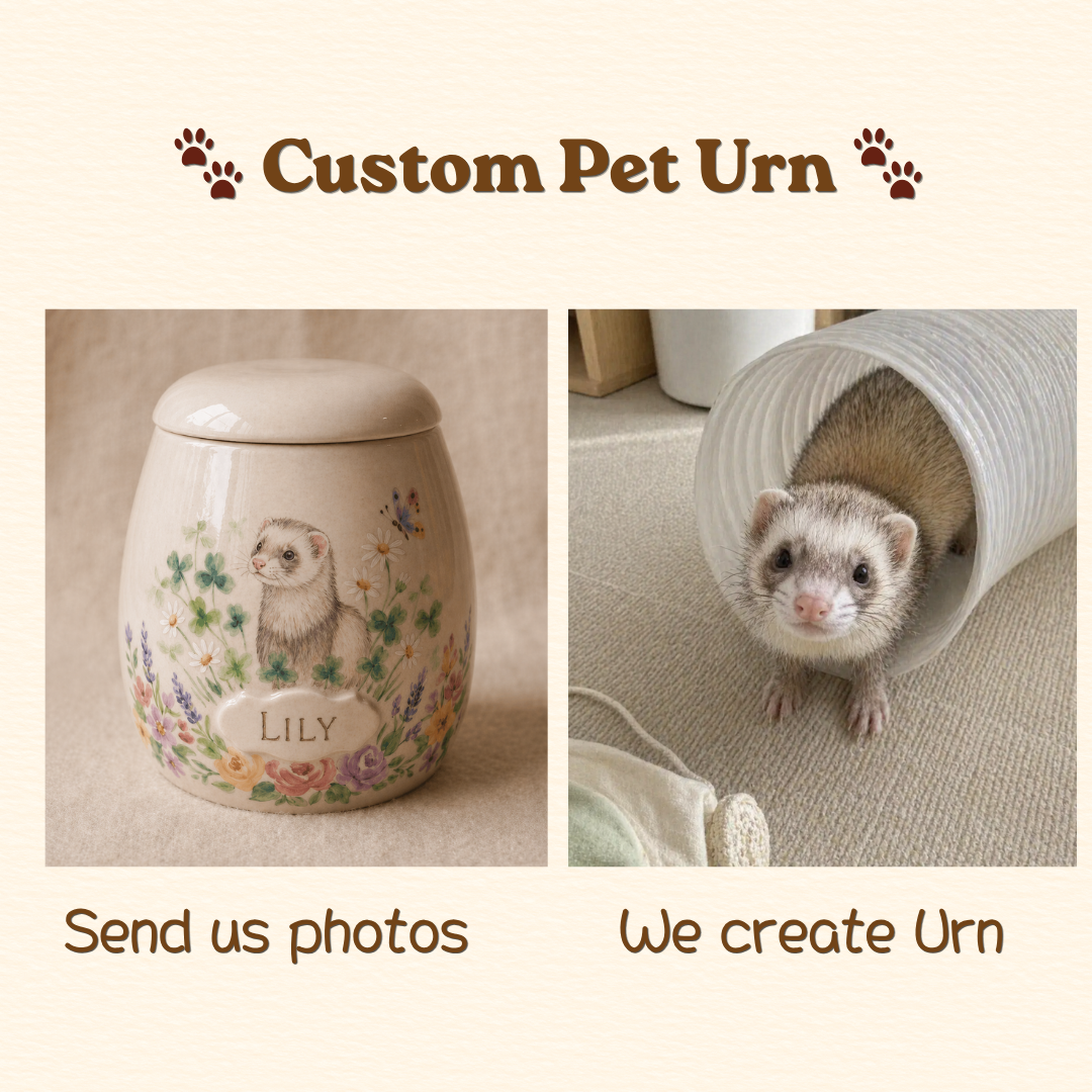 Custom Pet Portrait Ceramic Memorial Urn – Handmade Pet Ashes Keepsake