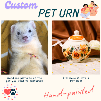 Custom Pet Ceramic Urn, Personalized Hand-Painted Pet Portrait Urn for Memorial & Keepsake
