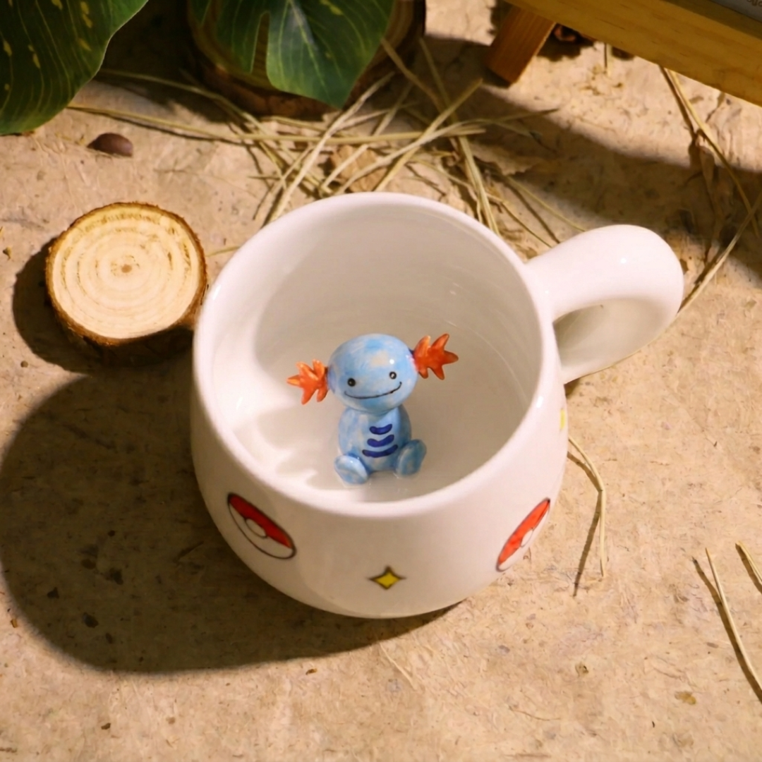 Custom Pokémon-Inspired Mug, Handmade Ceramic Coffee Cup with Surprise Character Inside