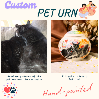 Custom Pet Ceramic Urn, Personalized Hand-Painted Pet Portrait Urn for Memorial & Keepsake
