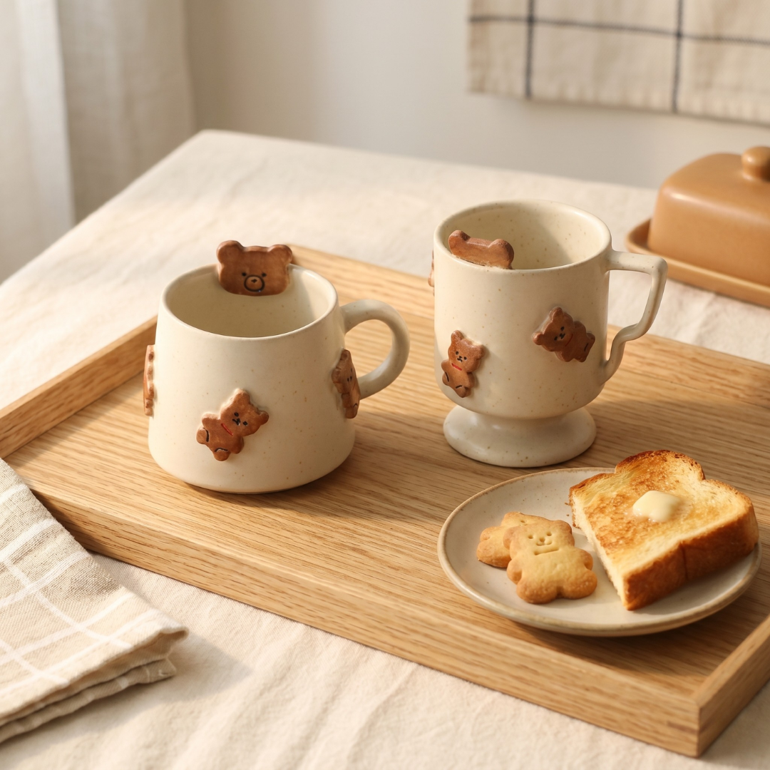 Handmade 3D Bear Coffee Mug – Unique Ceramic Tea Cup with Raised Bear Details