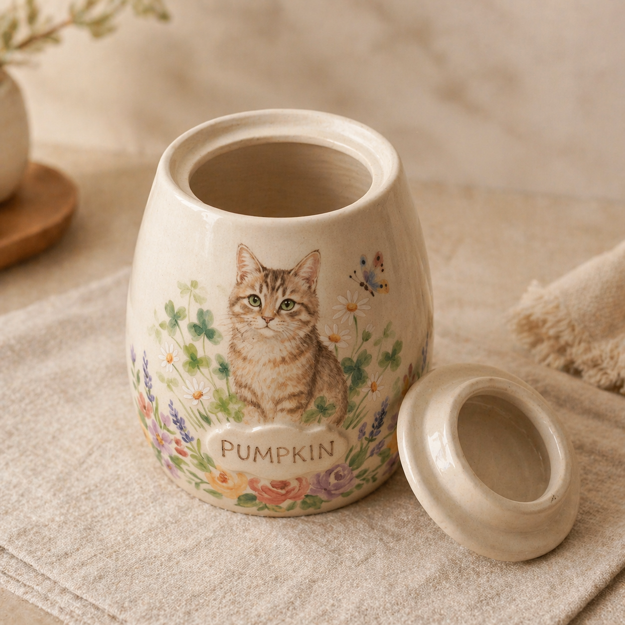 Custom Cat Portrait Ceramic Memorial Urn – Handmade Pet Ashes Keepsake