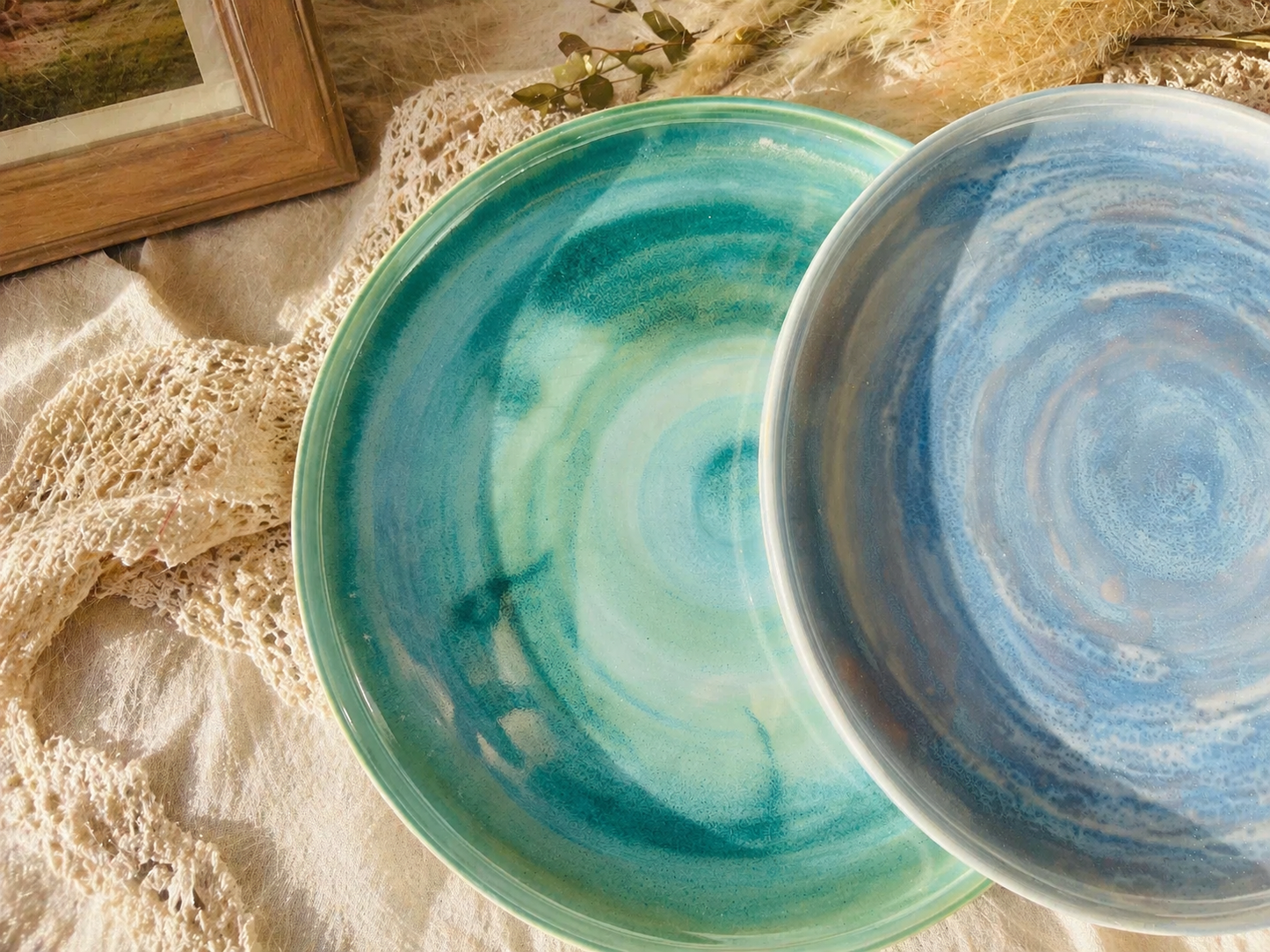 Hand-Glazed Swirl Ceramic Plate, Personalized Pottery Dinner Plate