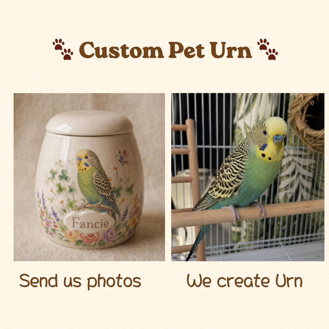 Custom Pet Portrait Ceramic Memorial Urn – Handmade Pet Ashes Keepsake