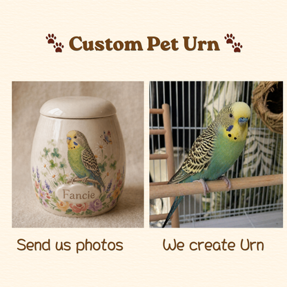 Custom Pet Portrait Ceramic Memorial Urn – Handmade Pet Ashes Keepsake