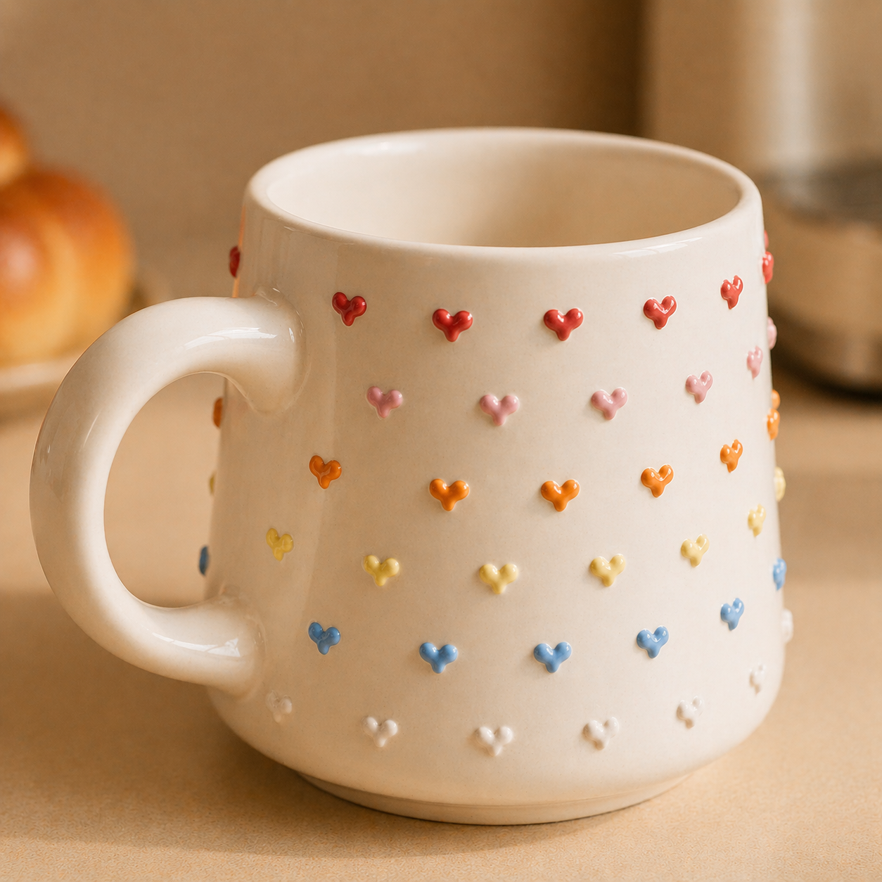 Cute Handmade 3D Heart Mug – Personalized Ceramic Coffee Cup for Coffee Lovers