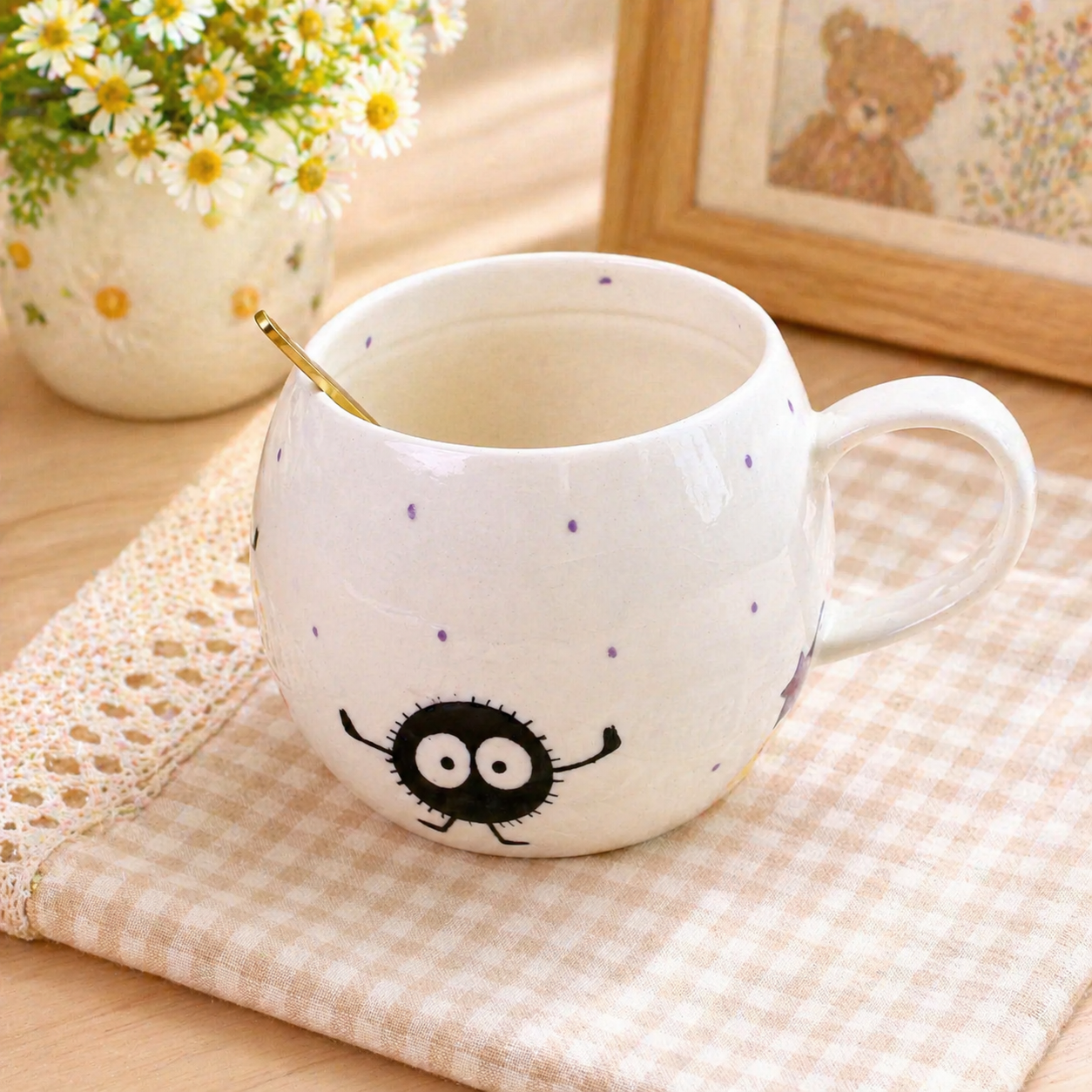 Hand-Painted Soot Sprites Coffee Mug, Cute Ceramic Anime Cup