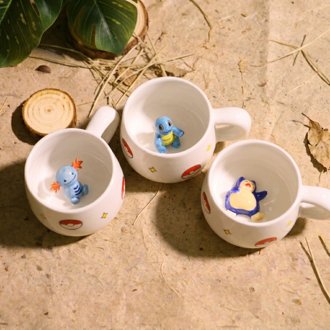 Custom Pokémon-Inspired Mug, Handmade Ceramic Coffee Cup with Surprise Character Inside