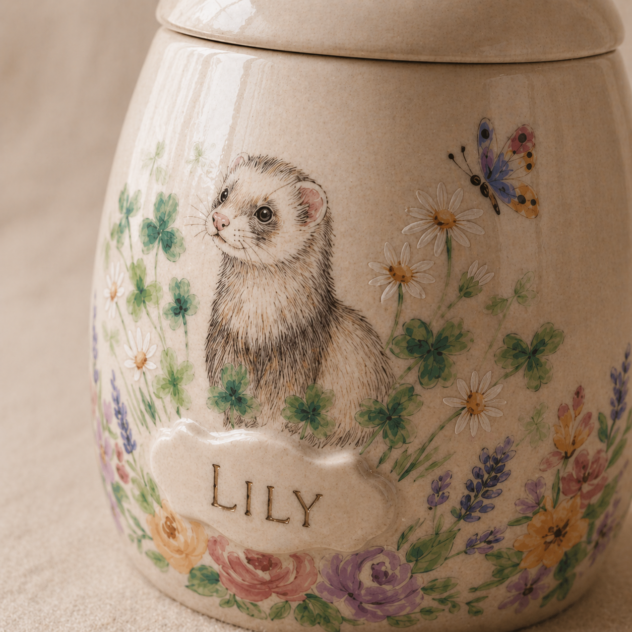 Custom Pet Portrait Ceramic Memorial Urn – Handmade Pet Ashes Keepsake