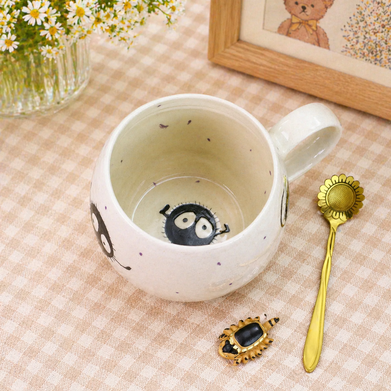 Hand-Painted Soot Sprites Coffee Mug, Cute Ceramic Anime Cup