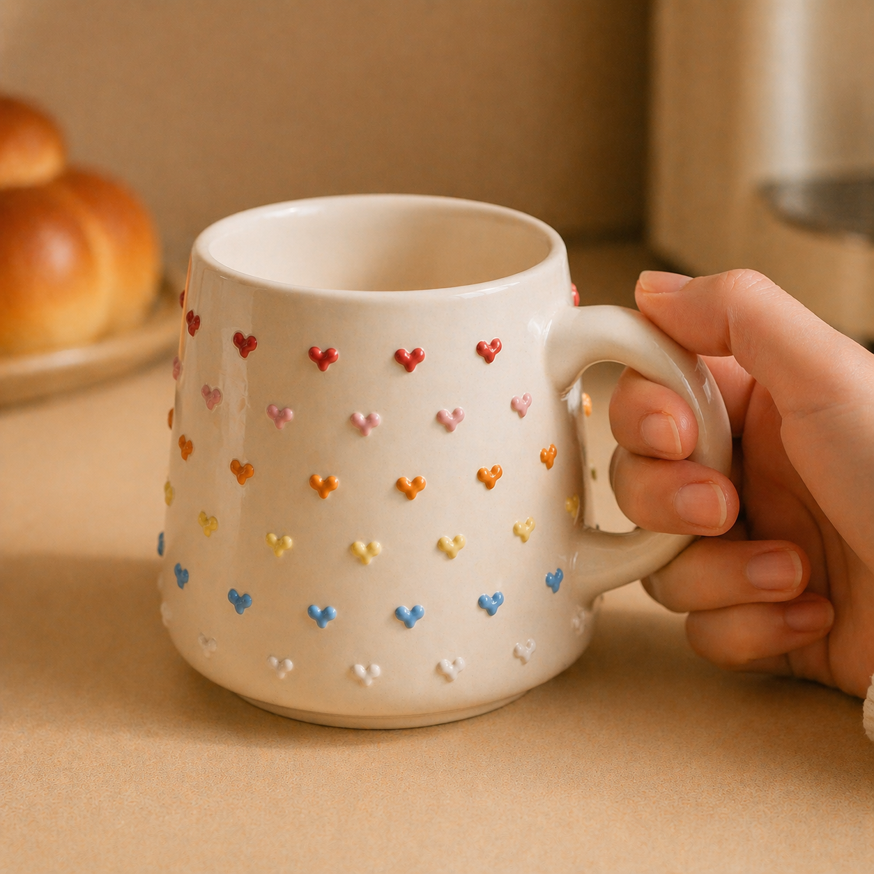 Cute Handmade 3D Heart Mug – Personalized Ceramic Coffee Cup for Coffee Lovers