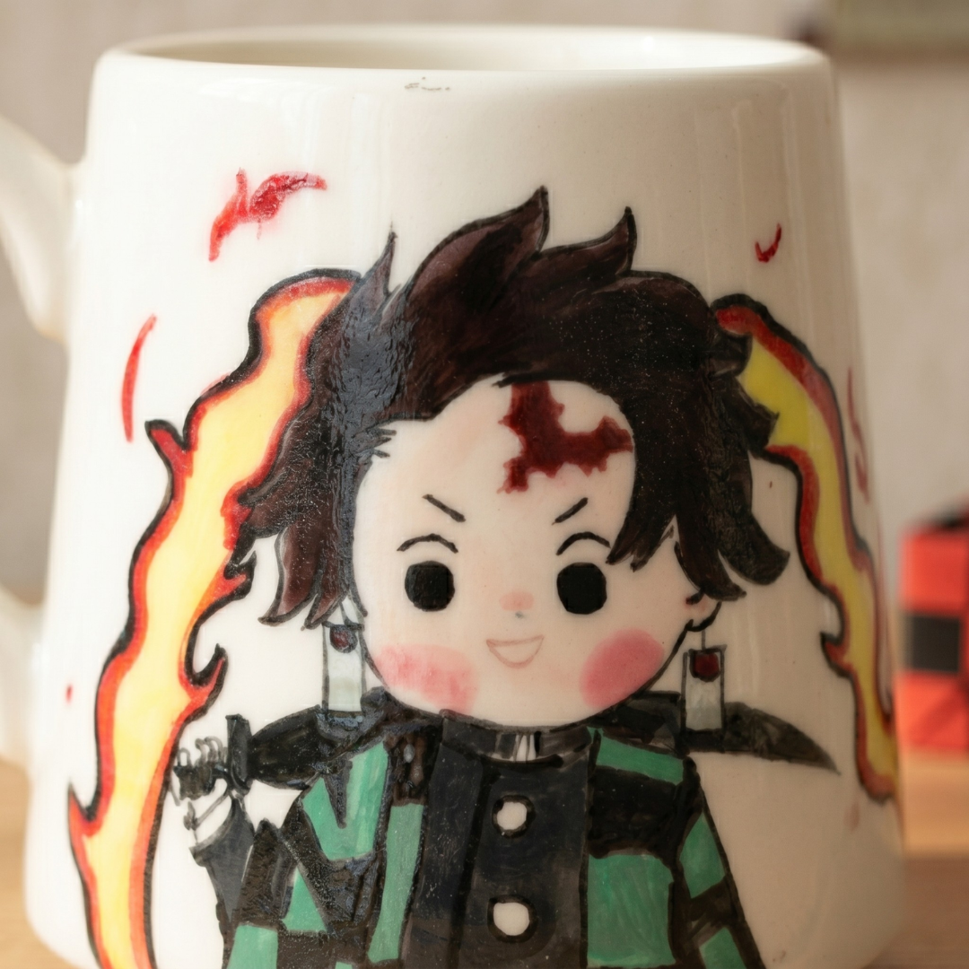 Demon-Slayer Ceramic Mugs Handpainted, Personalized Ceramic Cup for Anime Lovers
