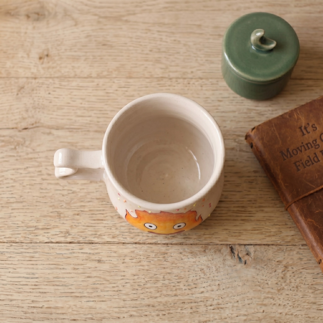 Handmade Calcifer Ceramic Mug – Personalized Pottery Gift for Studio Ghibli Fans