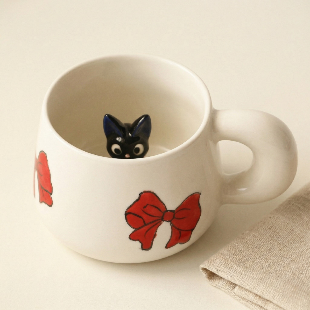 Jiji Handmade Anime Ceramic Coffee Mug, Character Inside Mug for Gifts