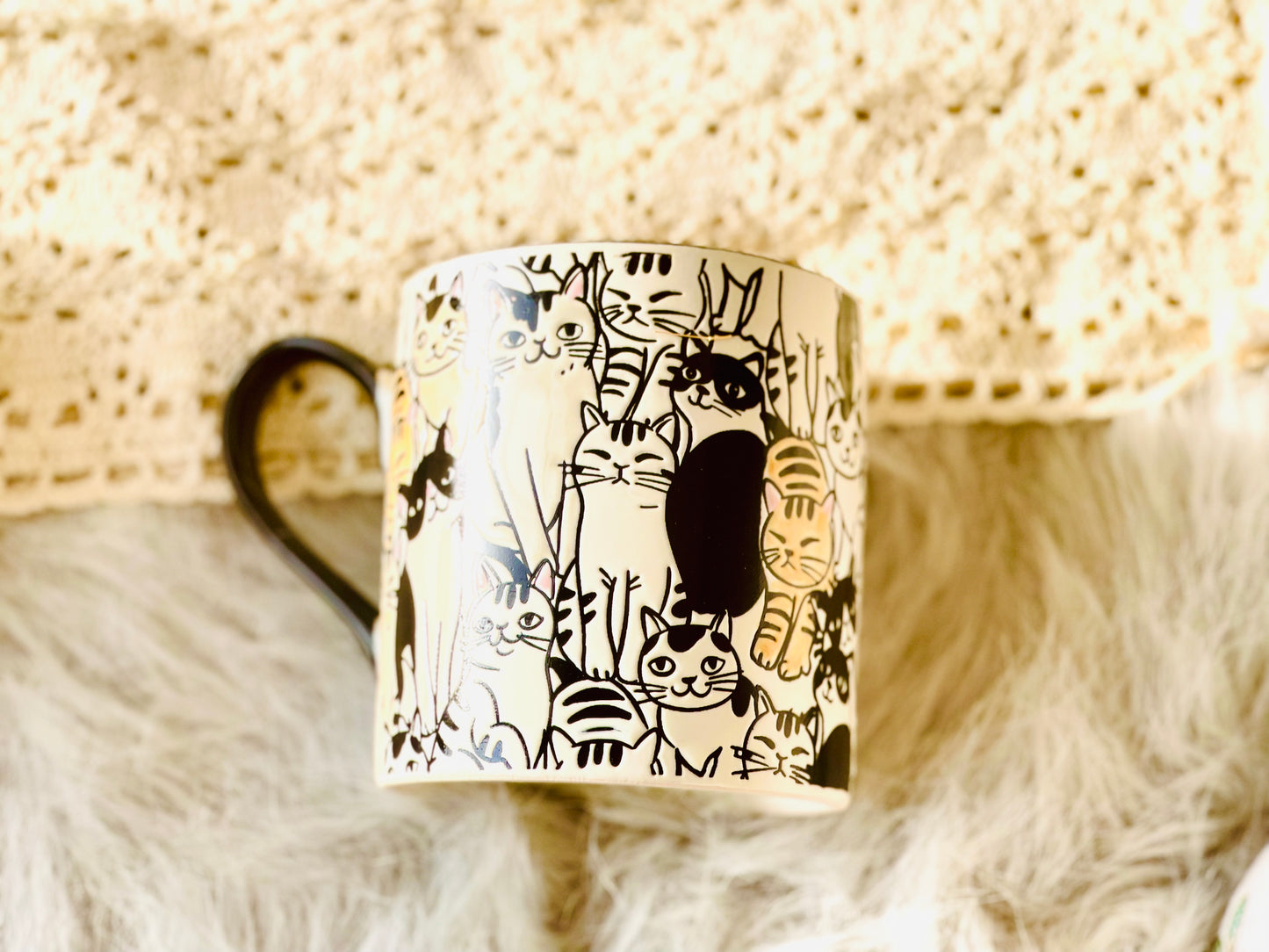 Cats Handmade Ceramic Coffee Mug, Personalized Kitty Pottery Mug for Gifts