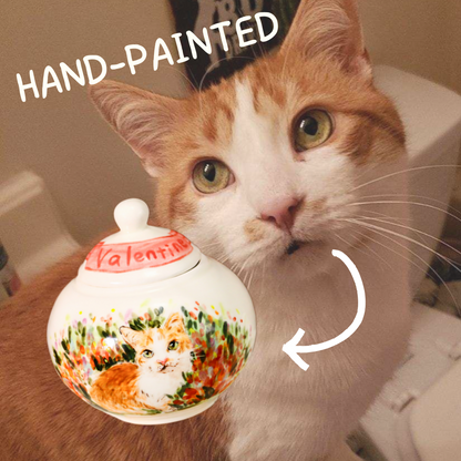 Custom Pet Ceramic Urn, Personalized Hand-Painted Pet Portrait Urn for Memorial & Keepsake