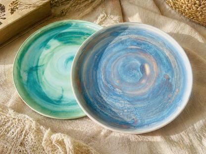 Hand-Glazed Swirl Ceramic Plate, Personalized Pottery Dinner Plate