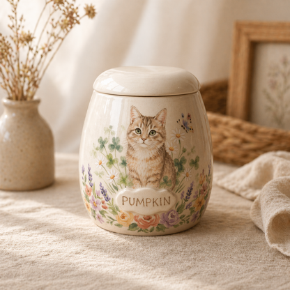 Custom Pet Portrait Ceramic Memorial Urn – Handmade Pet Ashes Keepsake