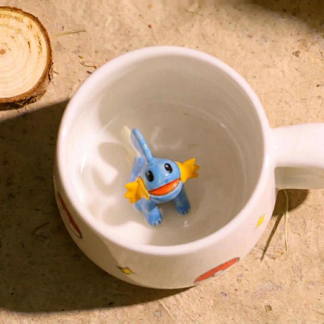 Custom Pokémon-Inspired Mug, Handmade Ceramic Coffee Cup with Surprise Character Inside
