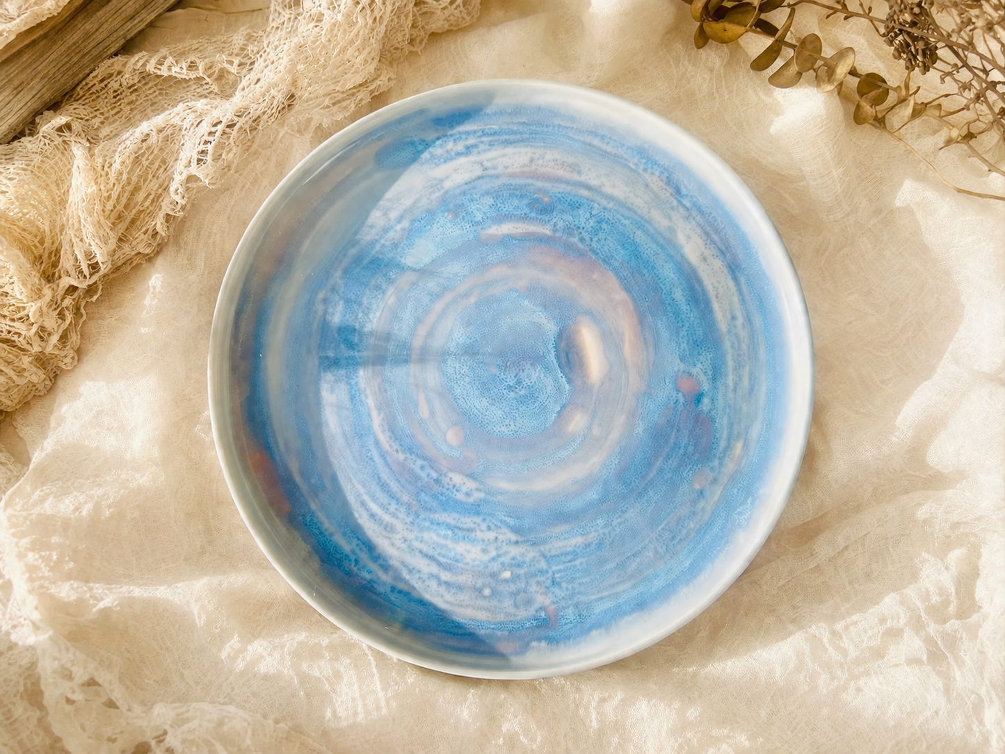 Hand-Glazed Swirl Ceramic Plate, Personalized Pottery Dinner Plate