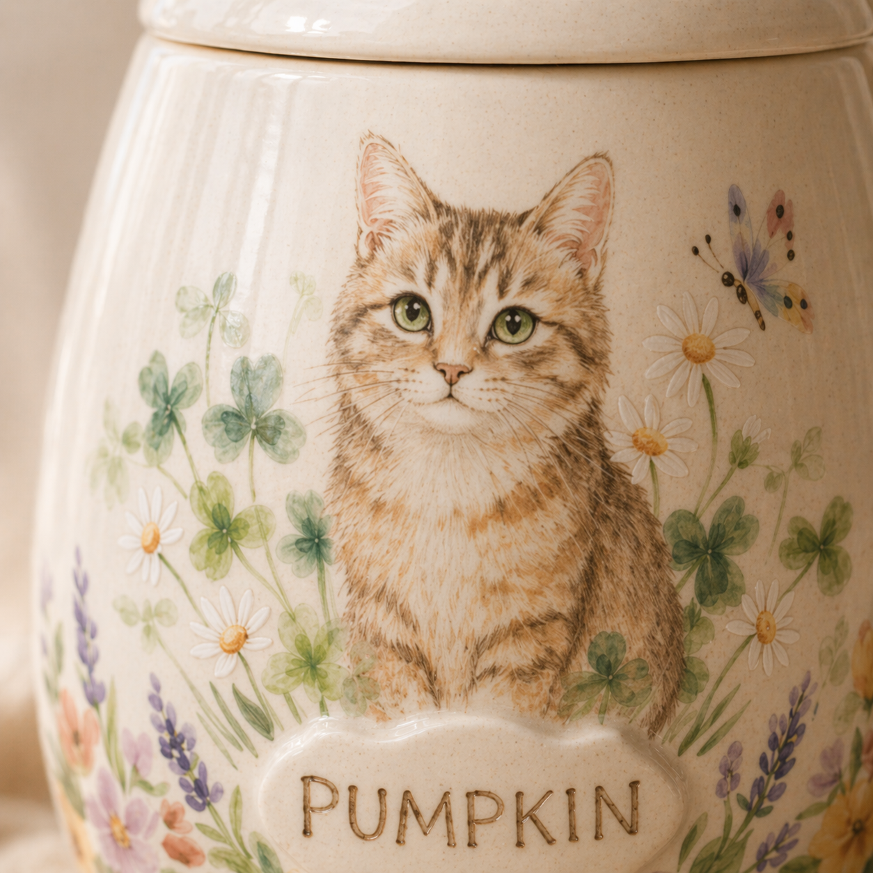 Custom Cat Portrait Ceramic Memorial Urn – Handmade Pet Ashes Keepsake