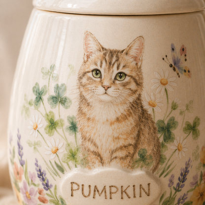 Custom Pet Portrait Ceramic Memorial Urn – Handmade Pet Ashes Keepsake