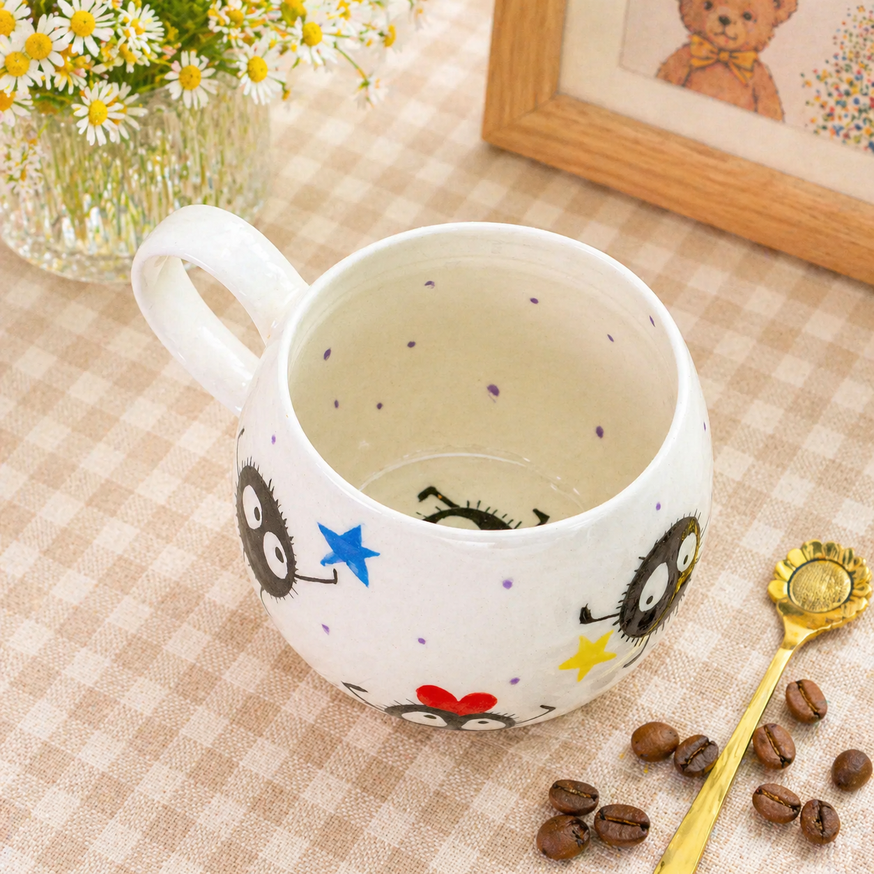 Hand-Painted Soot Sprites Coffee Mug, Cute Ceramic Anime Cup