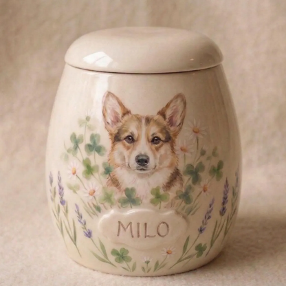 Custom Pet Portrait Ceramic Memorial Urn – Handmade Pet Ashes Keepsake