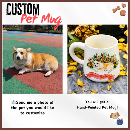 Custom Pet Portrait Ceramic Mug, Hand-Painted Pet Pottery Cup for Pet Memorial