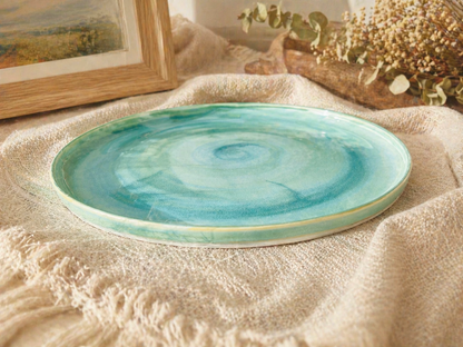 Hand-Glazed Swirl Ceramic Plate, Personalized Pottery Dinner Plate