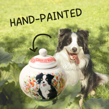 Custom Pet Ceramic Urn, Personalized Hand-Painted Pet Portrait Urn for Memorial & Keepsake